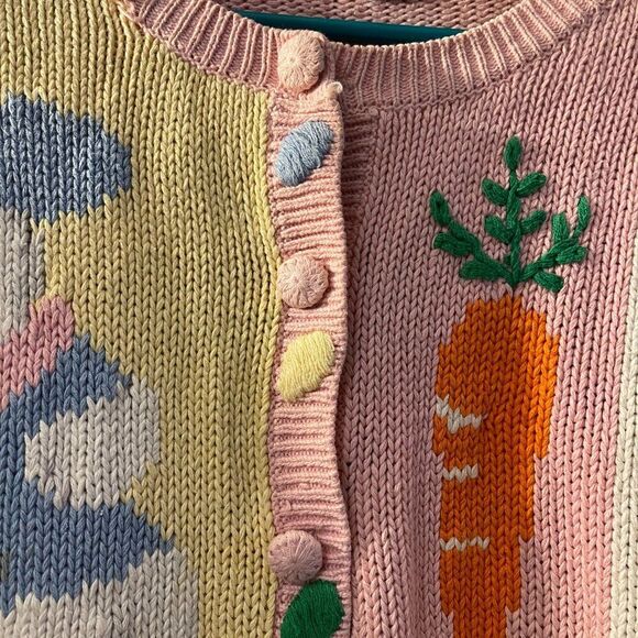 Vintage Alexandra Bartlett Handcrafted Easter Knit Cardigan Pastel Bunny Carrot - Picture 8 of 12